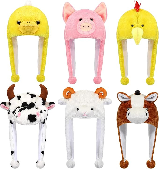 Amazon.com: Newcotte 6 Pcs Kids Costume Hats Animal Hats Set Plush Fun Animal Headgear for Adults... | Amazon (US)