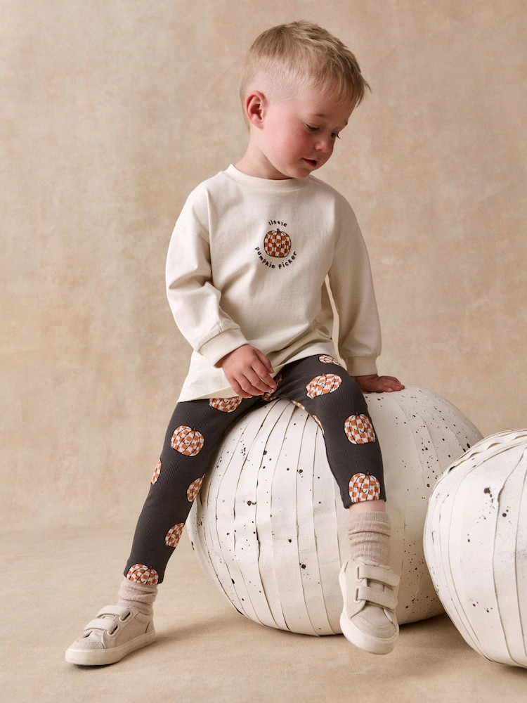 White Halloween Pumpkin Graphic Printed Top and Legging Set (3mths-7yrs) | Next US
