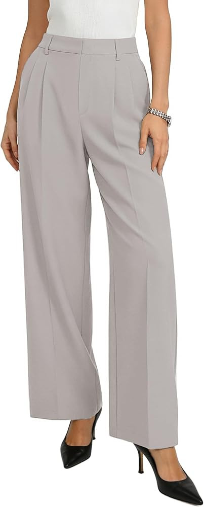 GRACE KARIN Women's Wide Leg Work Pants, Wrinkle Free High Waisted Trousers with Pockets, Busines... | Amazon (US)