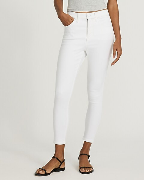 High Waisted White Cropped Skinny Jeans | Express