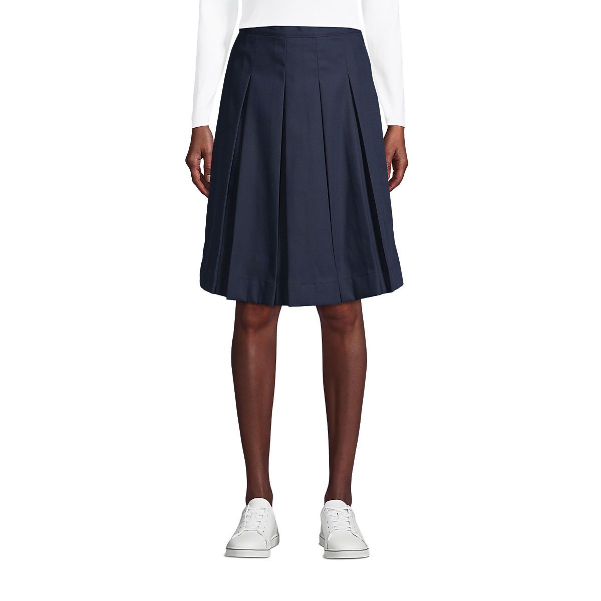 Women's Poly-Cotton Box Pleat Skirt Top of Knee | Lands' End (US)