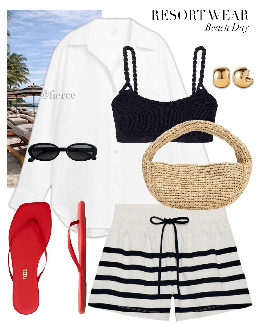 White linen shirt striped shorts red sandals mini raffia bag resort wear beach holiday

#LTKuk #LTKsummer #LTKswimwear