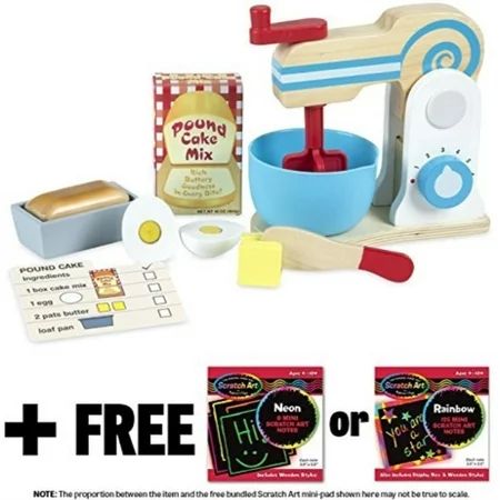 Melissa & Doug Make-A-Cake Mixer Set: Wooden Play Food Set & 1 Scratch Art Mini-Pad Bundle (09840) | Walmart (US)