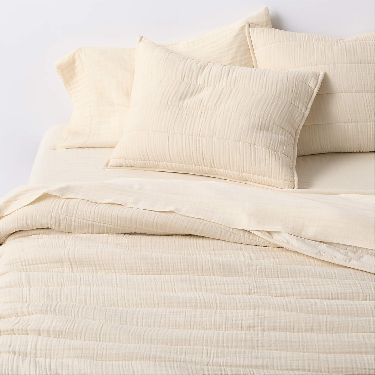 Supersoft Organic Cotton Gauze Shadow Sage Green King Channel Stitch Quilt | Crate & Barrel | Crate & Barrel