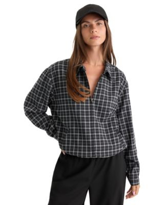 Good American Women's Lightweight Collared Bomber Jacket - Charcoal Plaid | Macy's