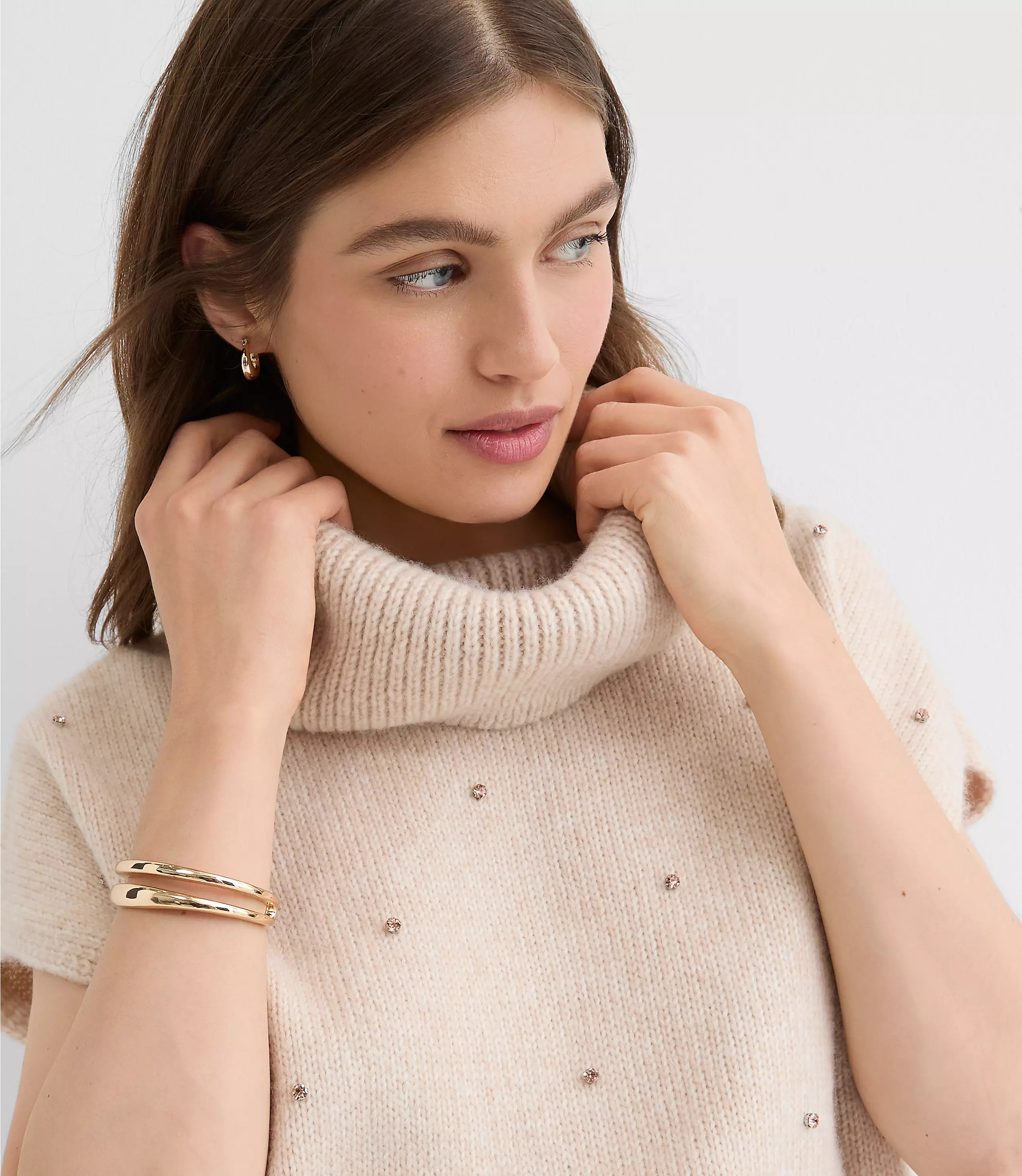 Sparkle Embellished Turtleneck Poncho Sweater | LOFT