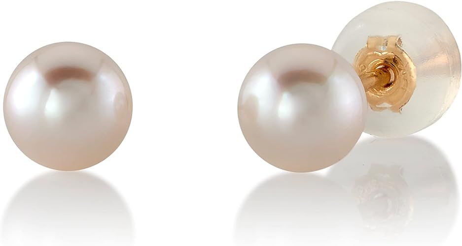 THE PEARL SOURCE White Japanese Akoya Real Pearl Earrings for Women - 14k Gold Stud Pearl Earring... | Amazon (US)
