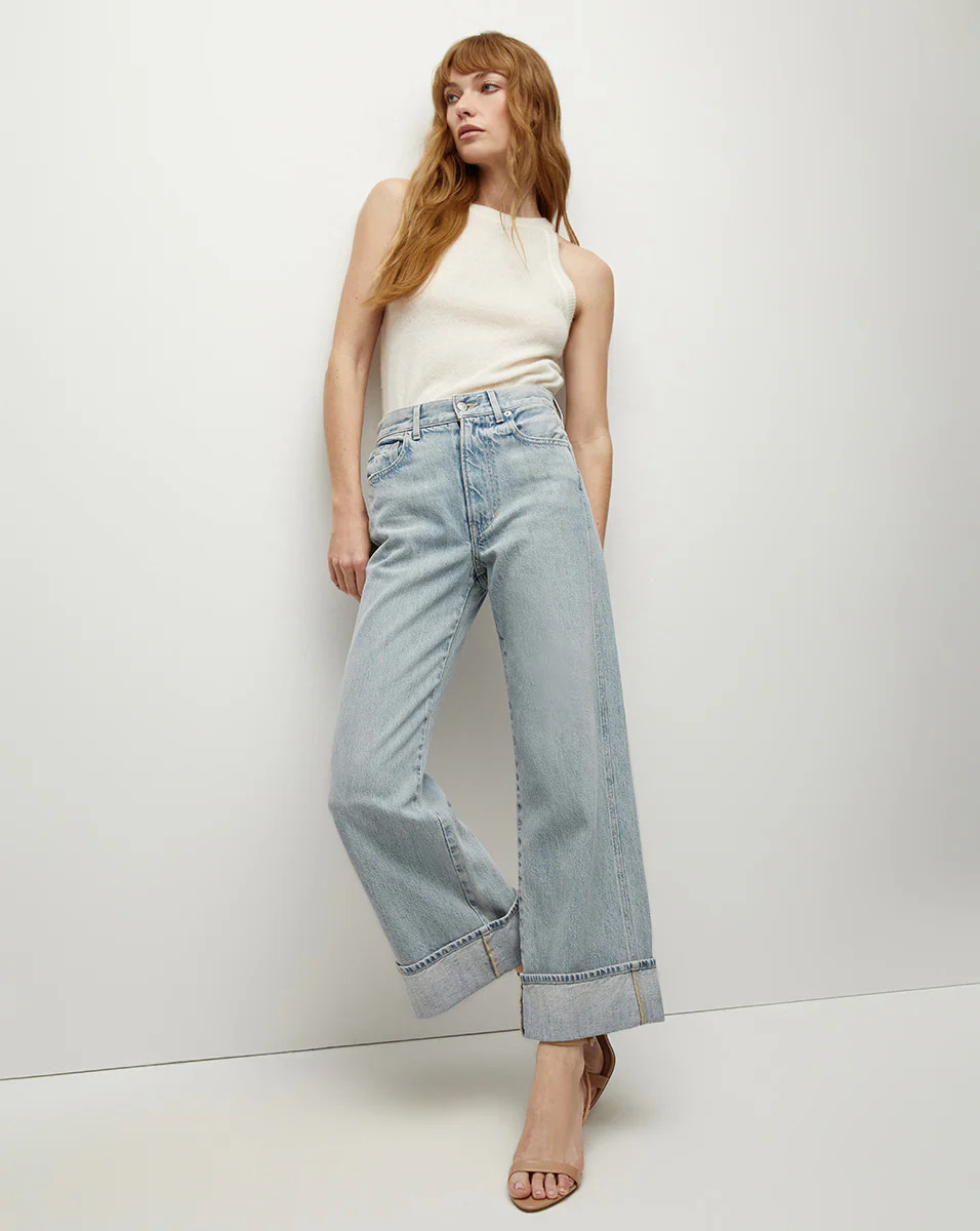 Taylor Cuffed Cropped Wide-Leg Jean in Airway Cloud | Veronica Beard | Veronica Beard