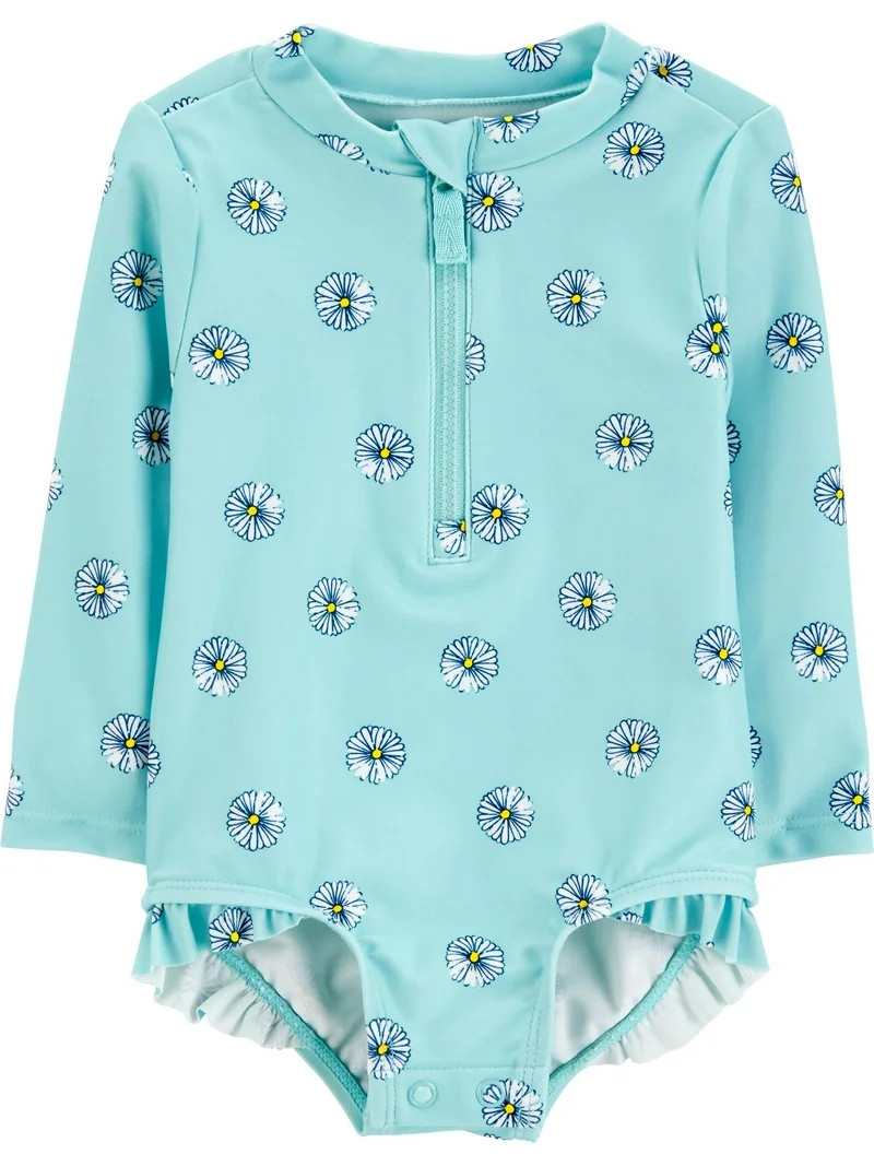 Carter's Child of Mine Baby Girl Long- Sleeve Rash Guard Swimsuit, One-Piece, Sizes 0/3-18M | Walmart (US)