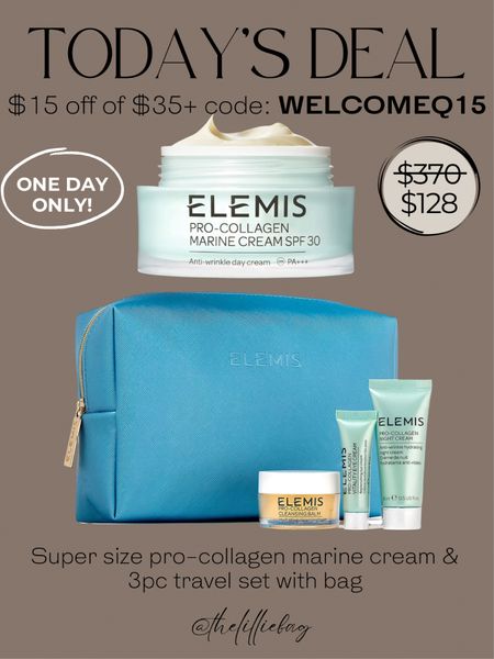 RUN! This is a steal!!! A jumbo collagen cream + kit and bag for just $128! (Value $370!) TODAY  ONLY! ✨✨✨ I LOVE this collagen line! Use code: welcome15 for $15 off $35 for new emails!

@QVC #LoveQVC #ad

Elemis skin care. Gift idea. QVC deal. 

#LTKBeauty #LTKSaleAlert