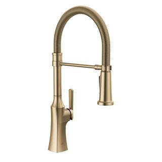 Ermelo Pro Gold Single Handle Pull Down Sprayer Kitchen Faucet with Spring Spout in Champagne Bronze | The Home Depot