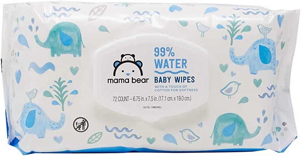 Amazon Brand - Mama Bear 99% Water Baby Wipes, Hypoallergenic, Fragrance Free, 72 Count | Amazon (US)