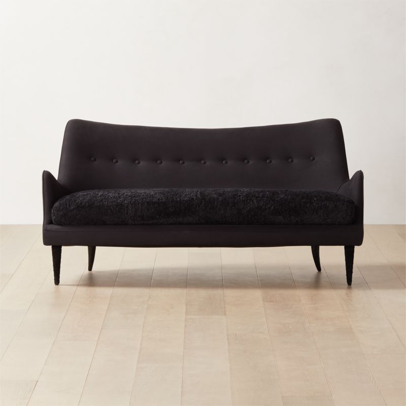 Jed Modern Black Linen and Shearling Settee | CB2 | CB2