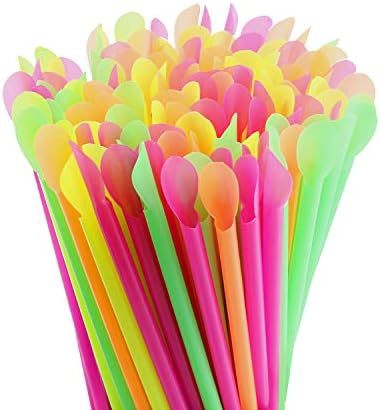 Concession Essentials 8'' Unwrapped Snow Cone Spoon Straw Assorted Bright Colors. Pack of 200ct. | Amazon (US)