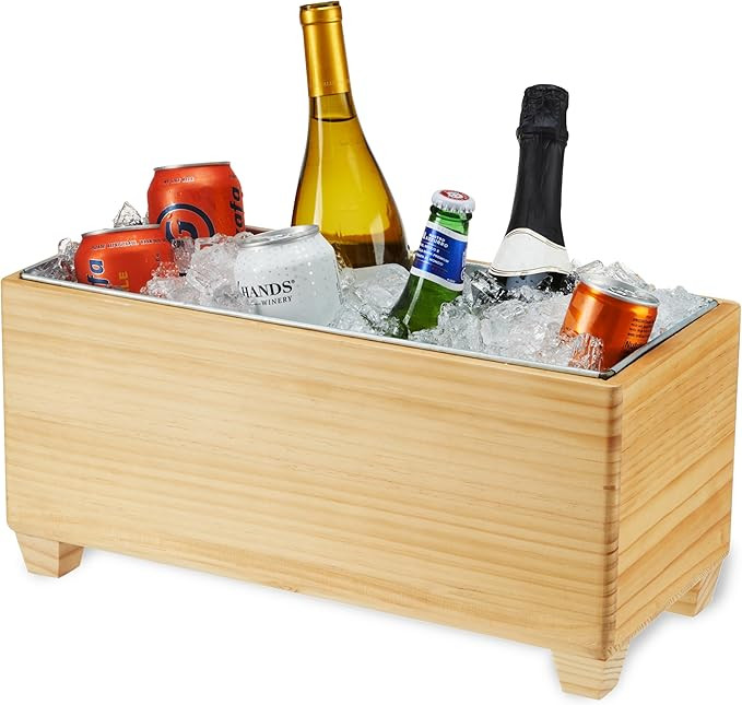 Twine Ice Bucket Wood and Galvanized Metal Tub - Wooden Wine Bucket And Beer Chiller - Holds 4 Wi... | Amazon (US)