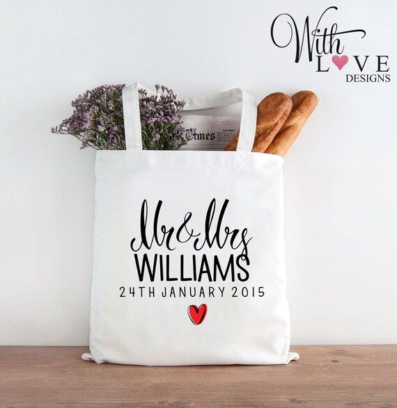 Mr & Mrs Bride Groom Husband Wife Couple Love Tote Shopper Shopping Bag Personalised Wedding Enga... | Etsy (US)