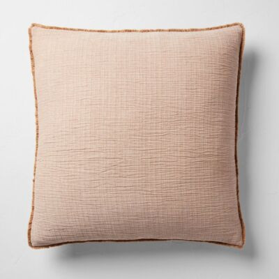 Casaluna Chambray Cotton Decorative Pillow 26x26 Fringed OEKO-TEX, Warm Brown | eBay US