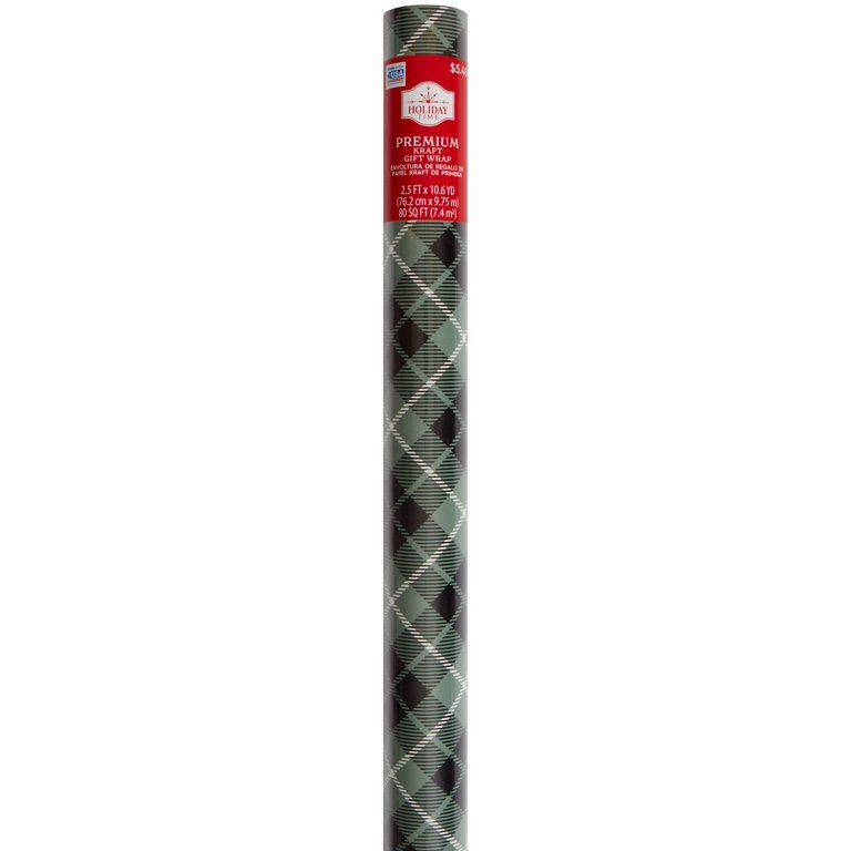 Holiday Time Black and Green Kraft Gift Wrap, 30" x 80 sq. ft | Walmart (US)
