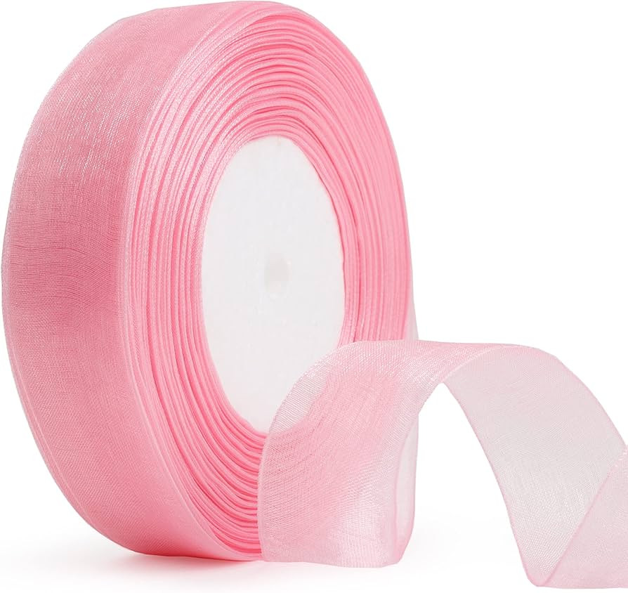 Pink Chiffon, Organza Ribbon,Ribbon for Gift Wrapping and Decorations 1 Inch 50 Yards/Roll | Amazon (US)