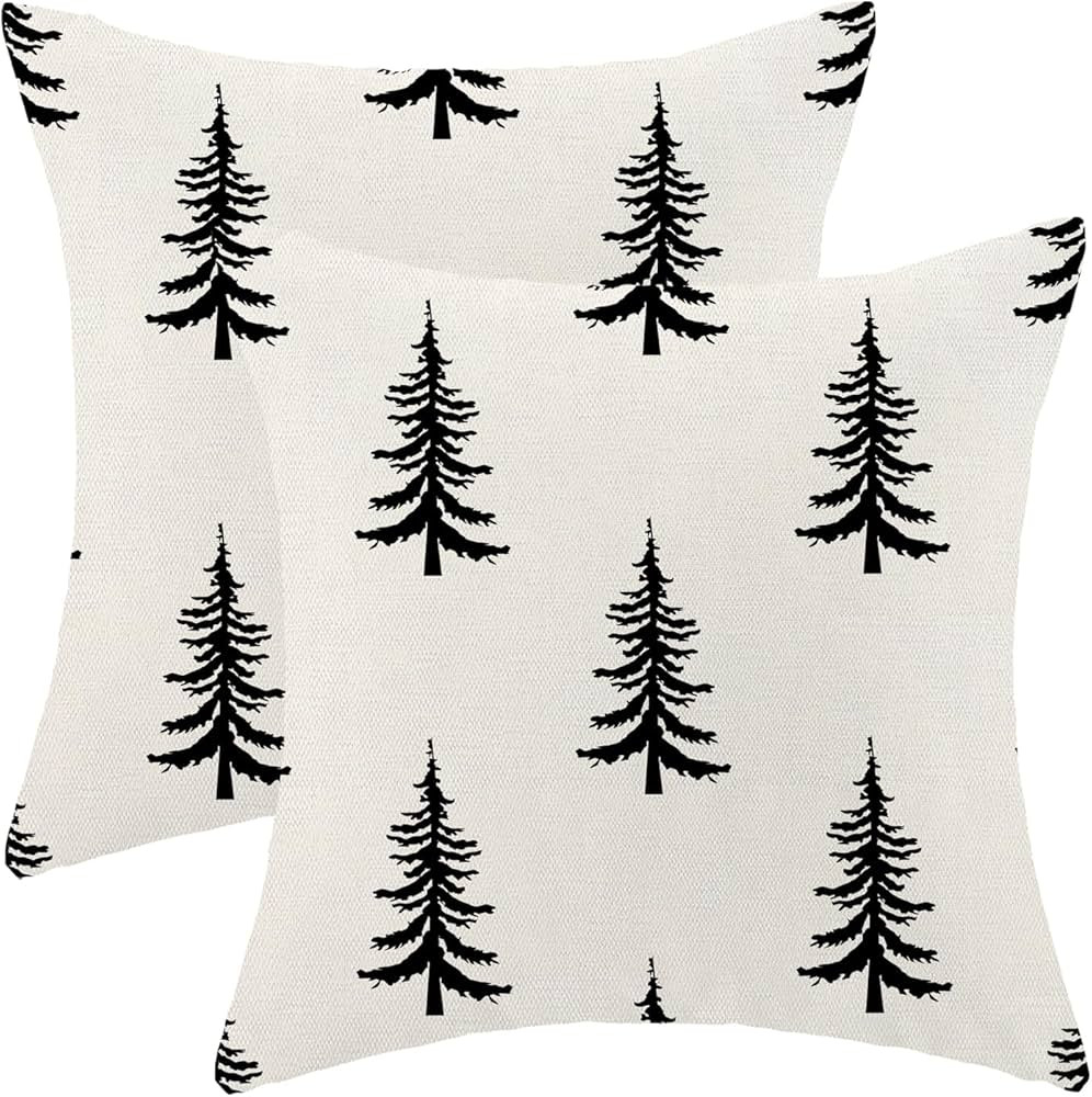 CXMEIFLY Christmas Pillow Covers 18x18 Inch Set of 2 Cream Black Christmas Tree Decor Throw Pillo... | Amazon (US)
