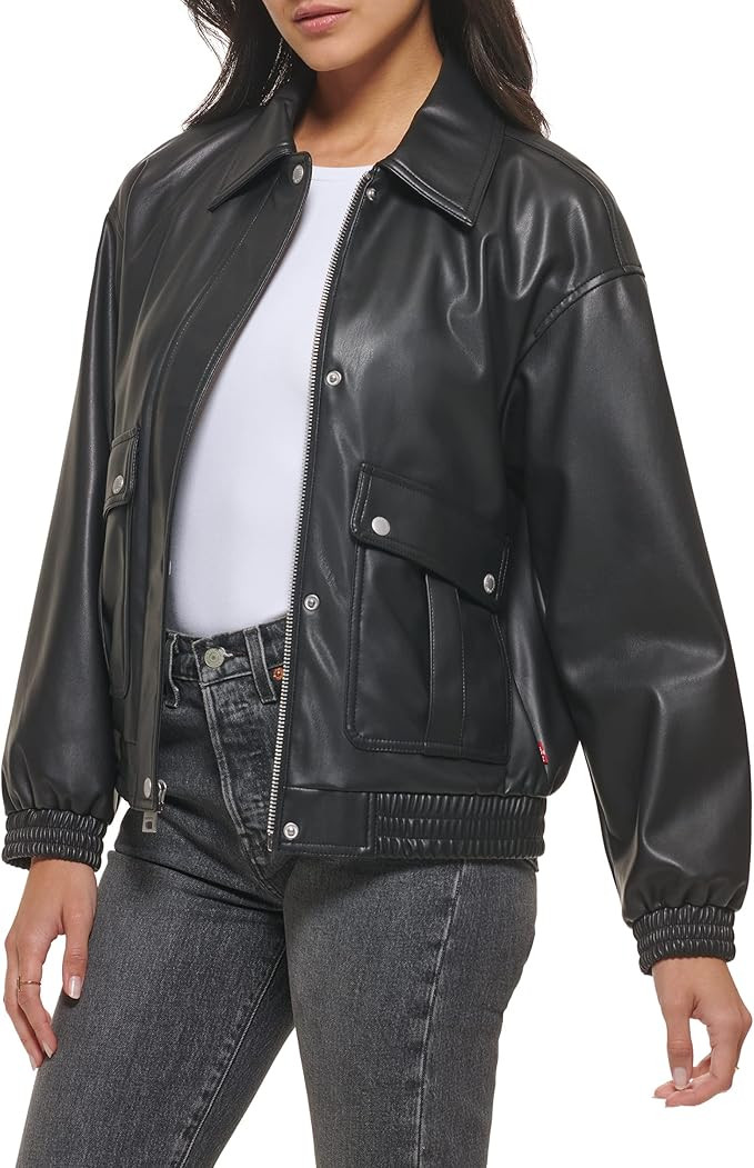 Levi's Women's Faux Leather Lightweight Dad Bomber Jacket | Amazon (US)