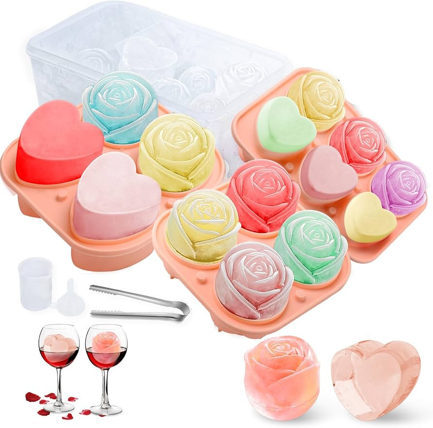 AIBIRUI Rose Ice Cube Mold,Large Silicone Ice Cube Tray with Lid and Bin,Heart Ice Cube Tray for ... | Amazon (US)