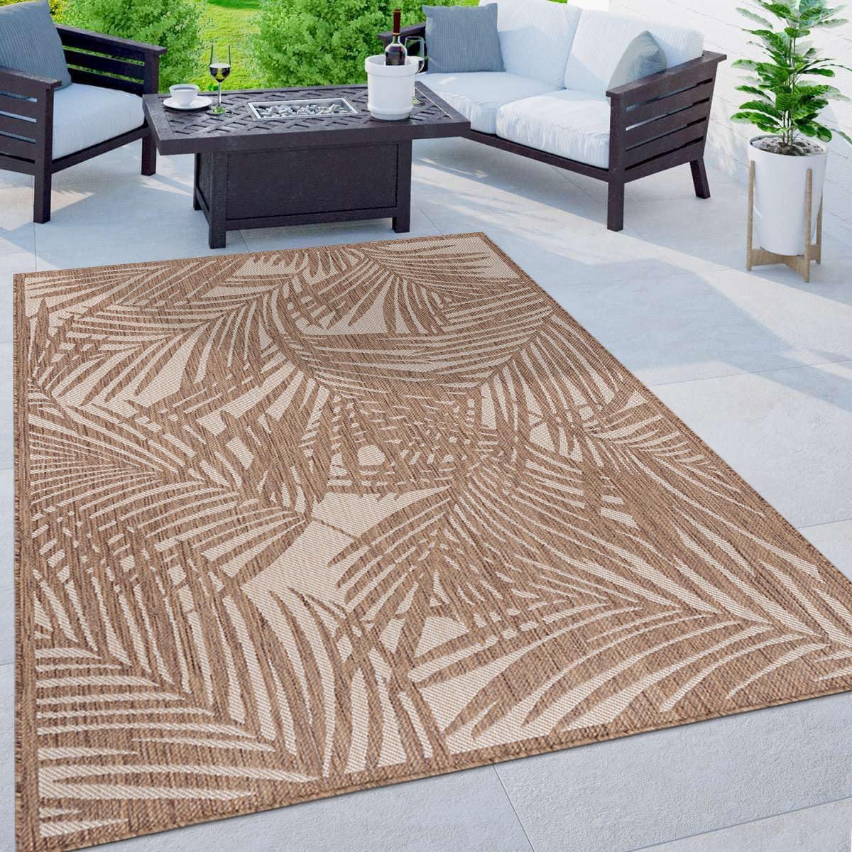 Rugshop Contemporary Palm Leaf Textured Flat Weave Easy Cleaning Outdoor Rugs for Deck,Patio,Back... | Amazon (US)