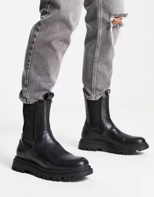 Pull&Bear high chunky tech boots in black | ASOS (Global)