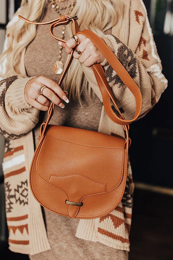 Stating Facts Faux Leather Crossbody In Camel | Impressions Online Boutique