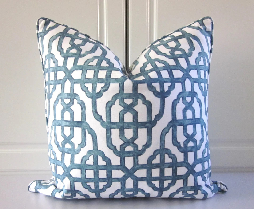 Imperial Lattice Decorative Pillow Cover Seaside Blue-asian Trellis Geometric-18x18, 20x20, 22x22... | Etsy (US)