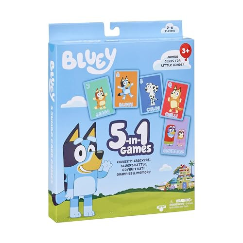 Bluey 5-in-1 Card Game Set, Jumbo-Sized 53-Deck Toddler Game, Multi-Color Interactive Play Card Games for Kids of Ages 3+ | Amazon (US)