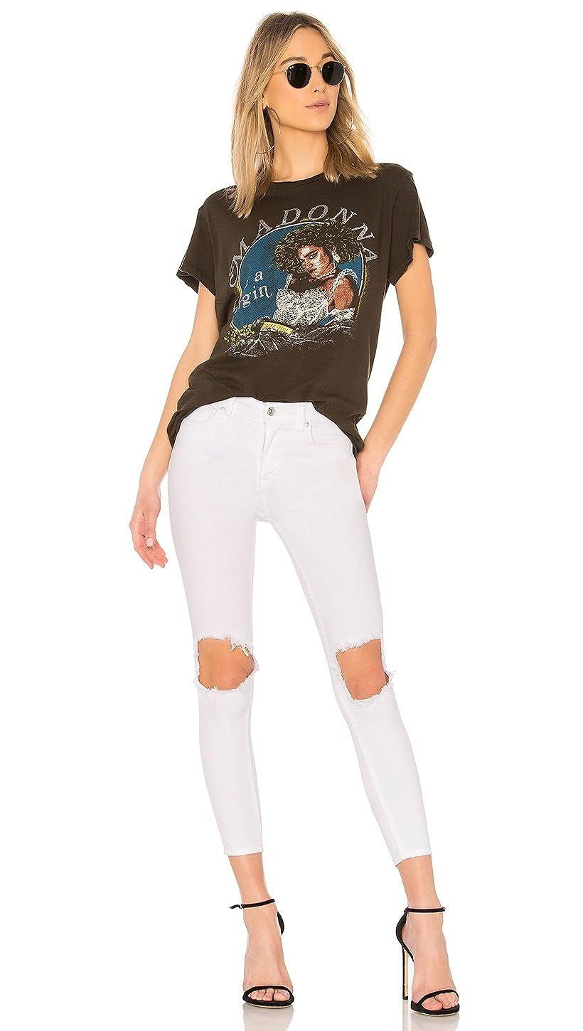 Free People High Rise Busted Knee Skinny Jeans White | Amazon (US)