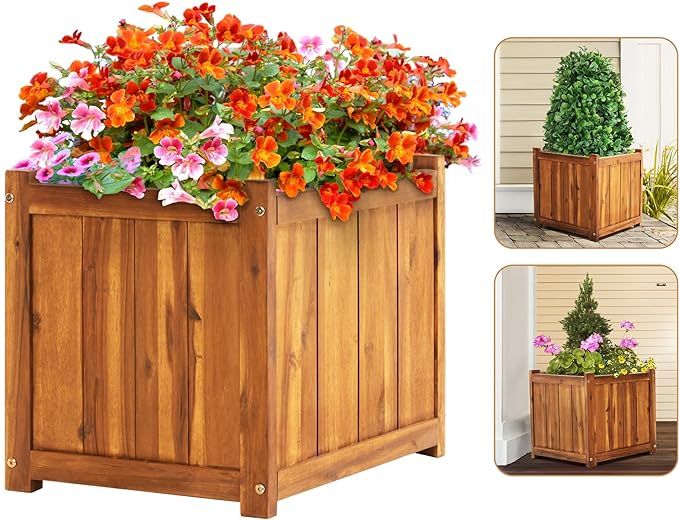 Hardwood Outdoor Flower Box, Durable Acacia Wood Flower Boxes for Outdoor Plants with Ergonomic H... | Amazon (US)