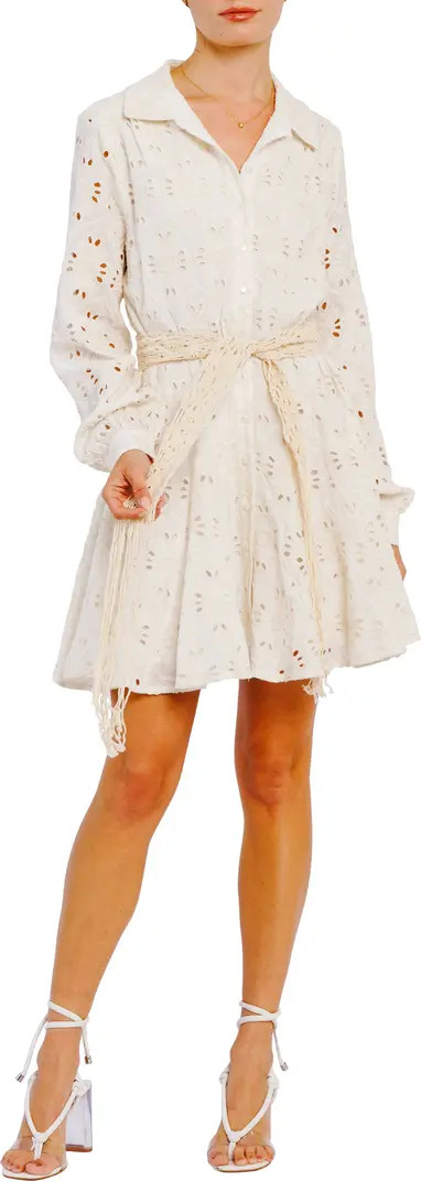 Serane Embroidered Long Sleeve Mini Shirtdress | Nordstrom