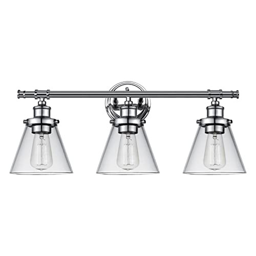 Globe Electric 51445 Parker 3-Light Bathroom Light Fixtures, Chrome Bathroom Vanity Light, Farmhouse | Amazon (US)