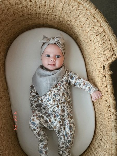 baby girl outfit. these are the best head bows! so stretchy, soft and light. not tight on the head at all. i also love to pair these bandana bibs with her outfits in place of a burb cloth when feeding. bassinet is design dua ! 

#LTKkids #LTKbaby #LTKfamily