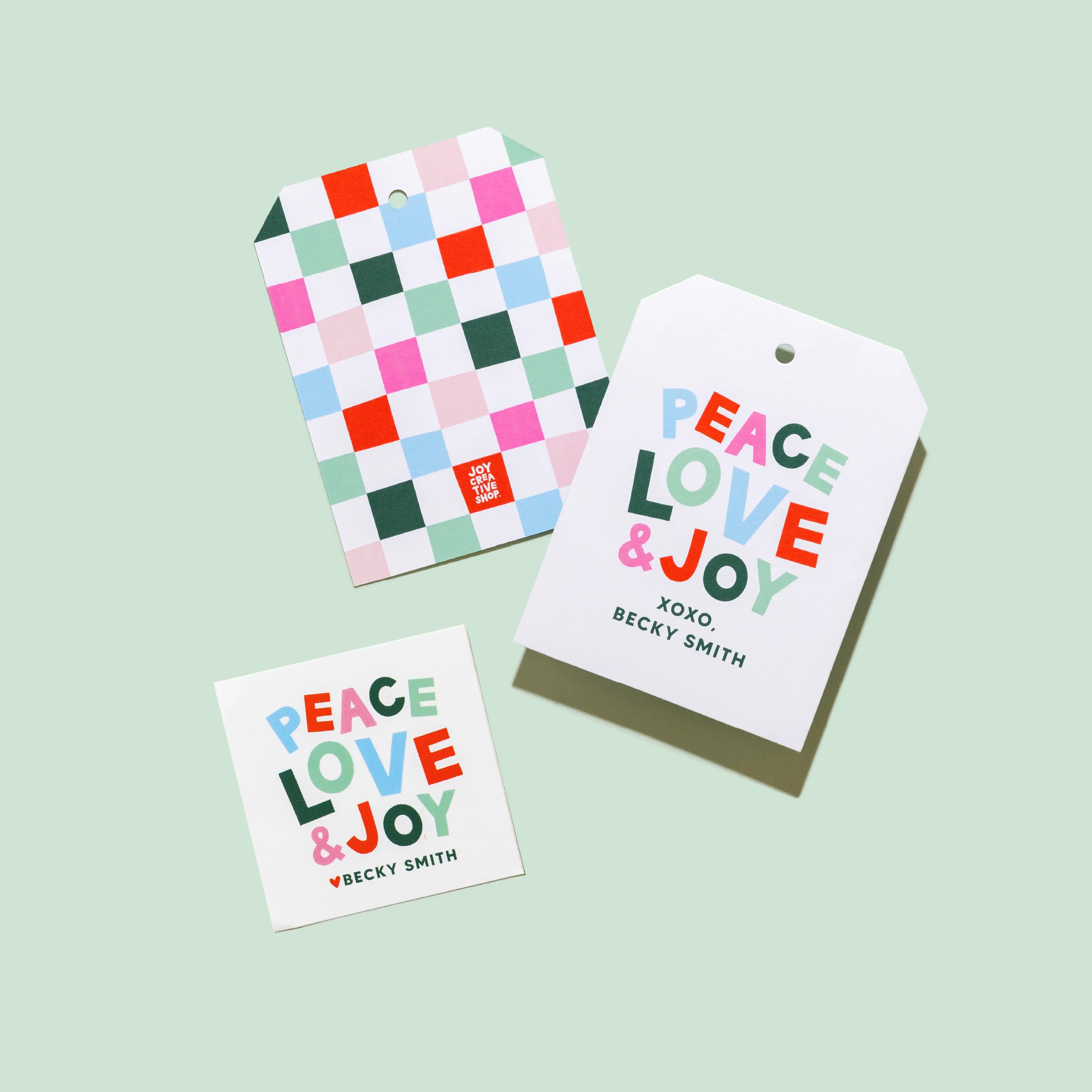 Peace Love Joy Personalized Stickers & Tags - Holiday Gift Labels | Joy Creative Shop