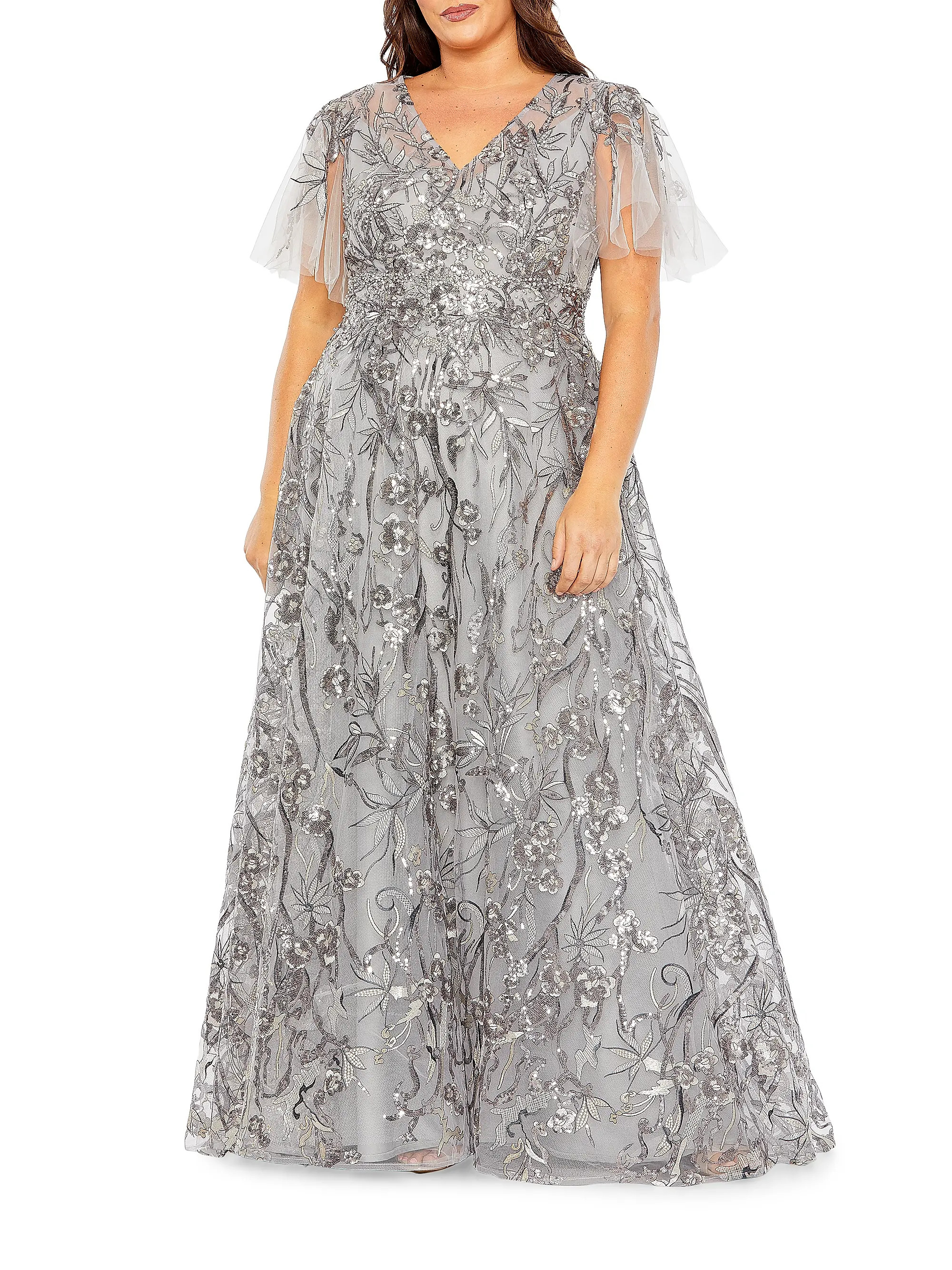Plus Fabulouss Flutter-Sleeve Embellished Gown | Saks Fifth Avenue