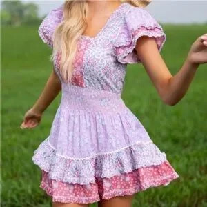 NWOT LoveShackFancy Stanton Mini Dress in Patchwork Floral Print size Medium | Poshmark