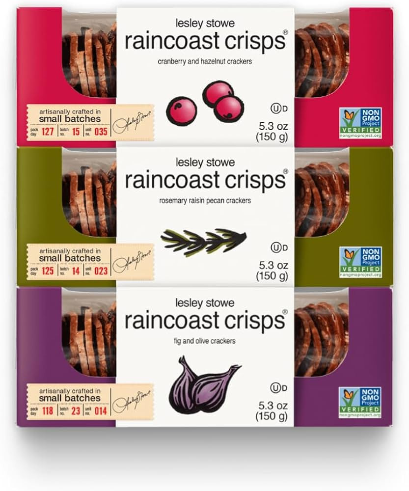 Lesley Stowe Raincoast Crisps Variety Pack - 1 Hazelnut Cranberry Crackers, 1 Rosemary Raisin Pec... | Amazon (US)