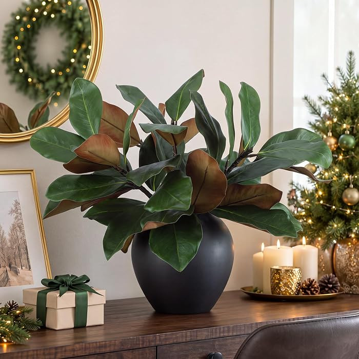 6 Pcs Magnolia Stems Artificial Magnolia Leave Branch, 18 Inch, Green | Amazon (US)