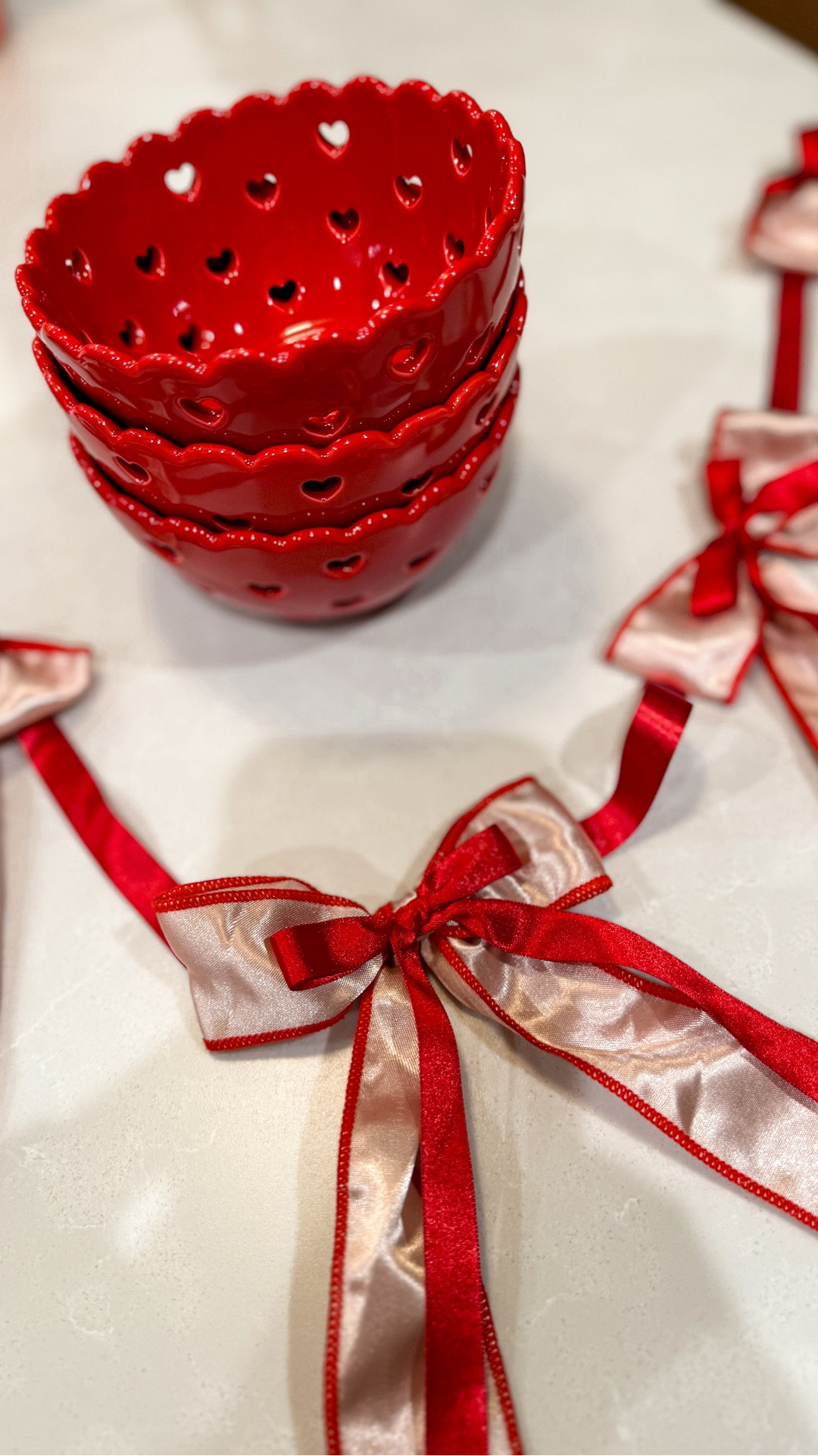 New Valentine’s Day home decor.
Bow garland, heart bowls (cute for candy), heart mugs, wool heart flowers, glitter drink bombs

#LTKOver40 #LTKSeasonal #LTKHome