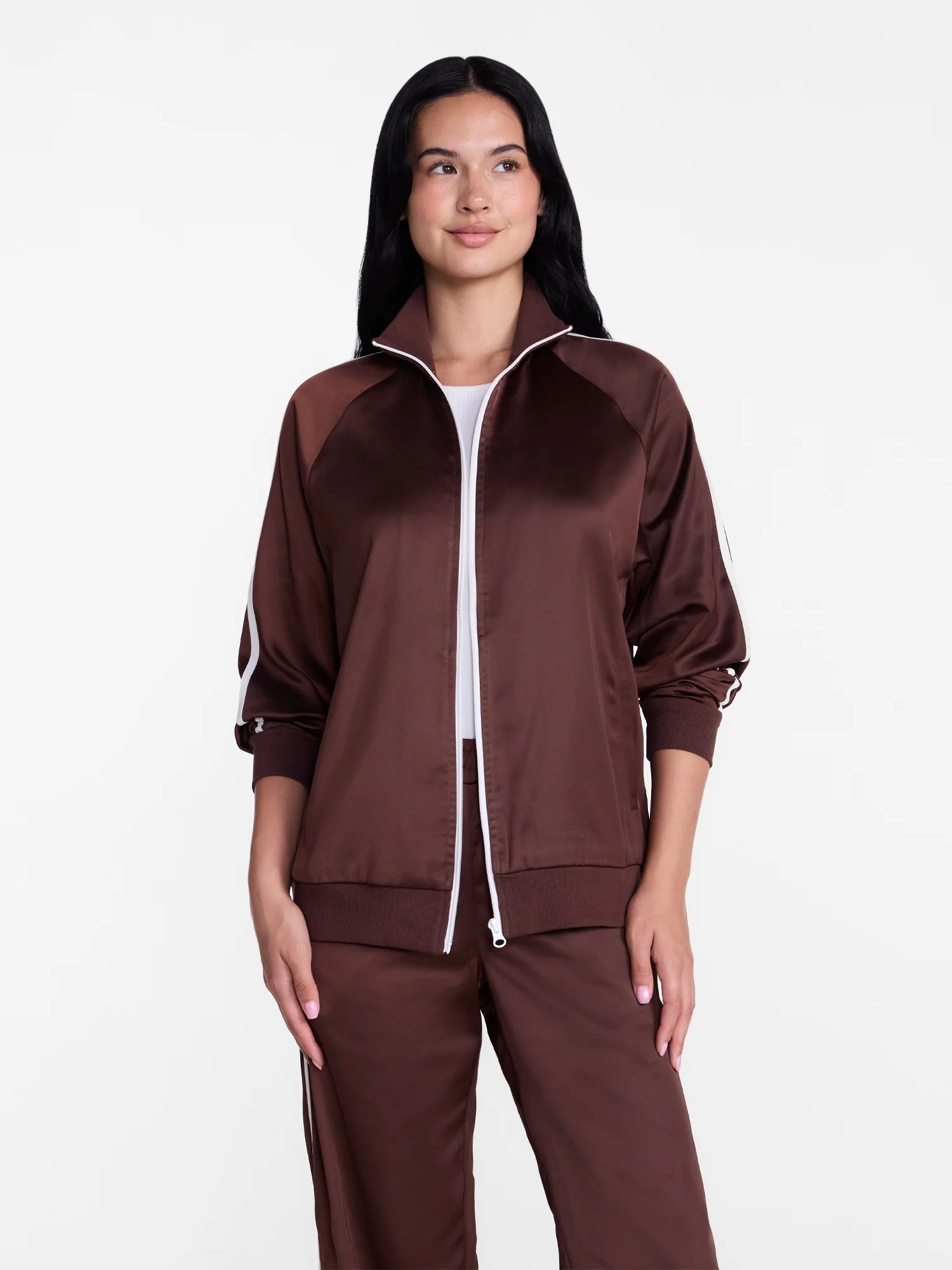 Madden NYC Women's Satin Track Jacket with Racing Stripes, Sizes XXS-XXL | Walmart (US)