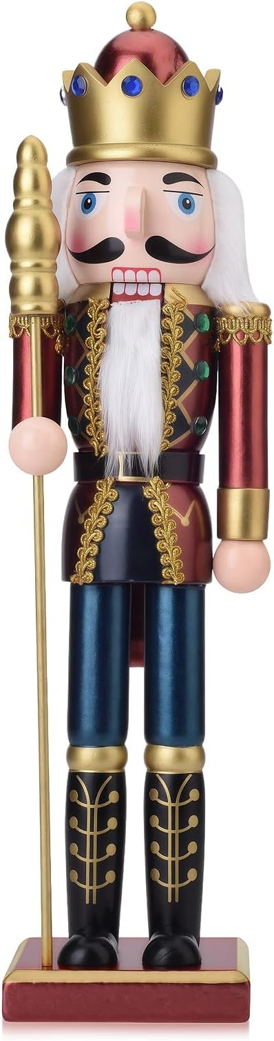 King Nutcracker Figures, 15 Inch Wooden Christmas Nutcracker with Scepter Ornaments, Nutcracker X... | Amazon (US)