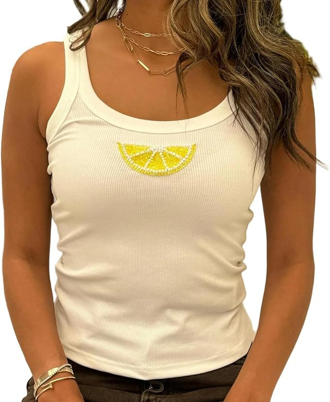 Y2k Graphic Sequin Tank Tops Women Cute Ocean Starfish Beaded Embroidered Top Summer Sleeveless C... | Amazon (US)