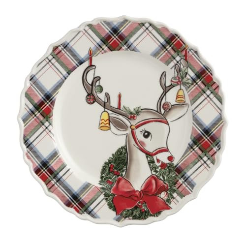 Mud Pie Christmas Reindeer Tartan Rim Salad Plate | Amazon (US)