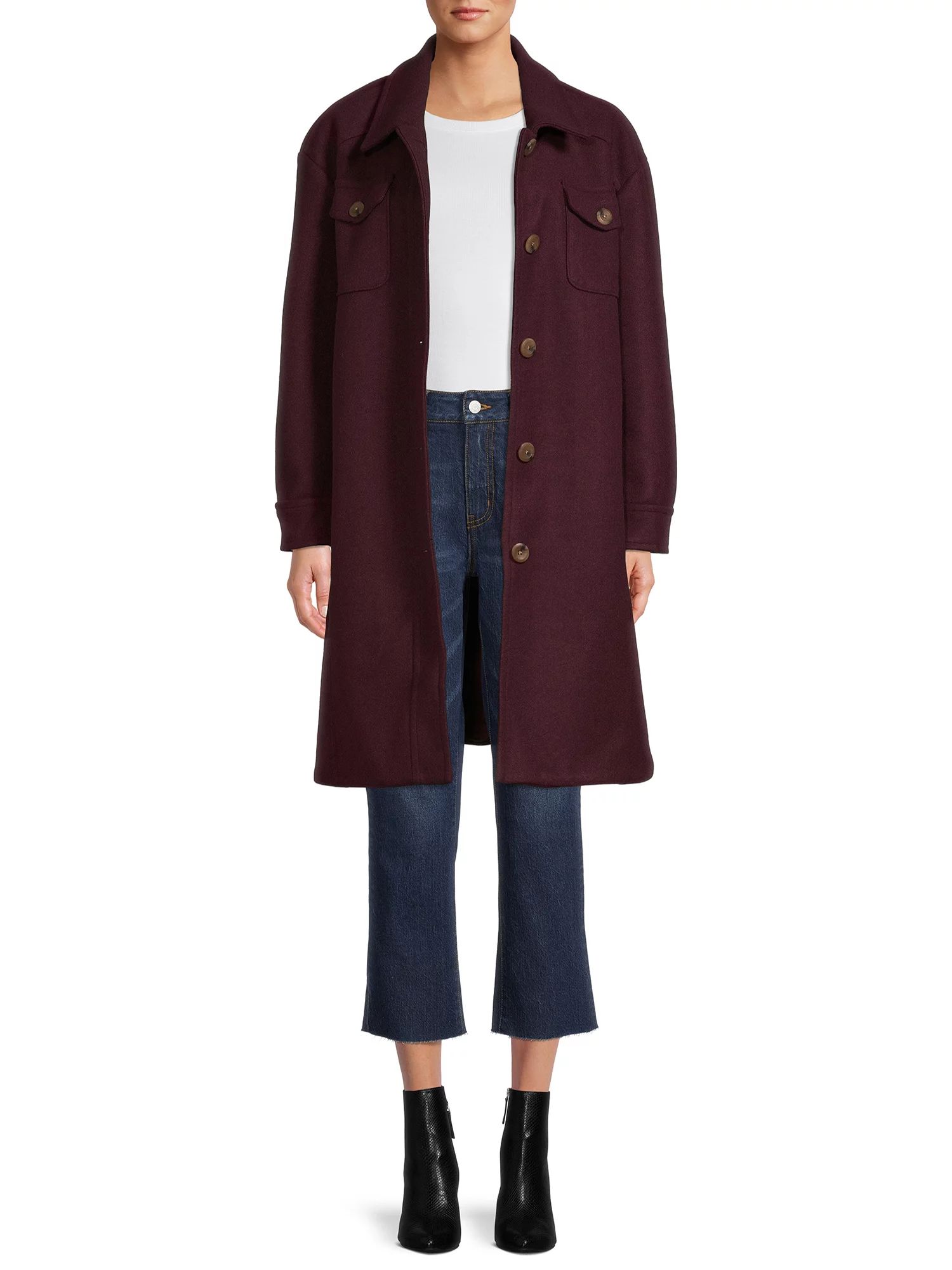 Time and Tru Women's and Plus Long Shacket Coat - Walmart.com | Walmart (US)