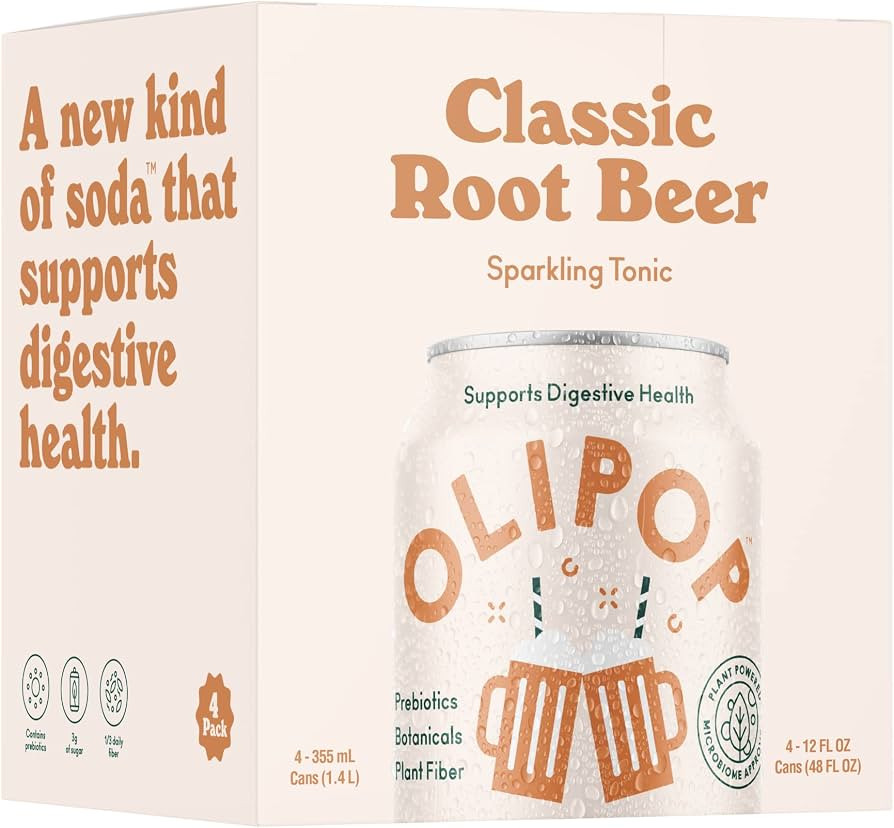OLIPOP - Classic Root Beer Sparkling Tonic, Healthy Soda, Prebiotic Soft Drink, Aids Digestive He... | Amazon (US)