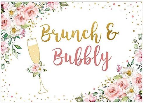 Funnytree 7x5FT Brunch and Bubbly Bridal Shower Party Backdrop Pink Floral Gold Champagne Backgro... | Amazon (US)