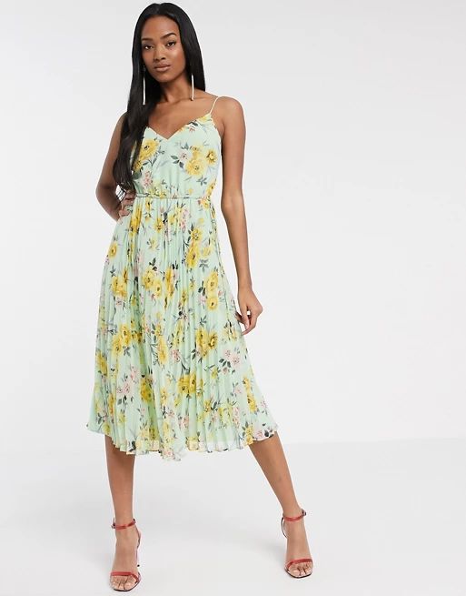 ASOS DESIGN pleated cami midi dress with drawstring waist in floral print | ASOS US